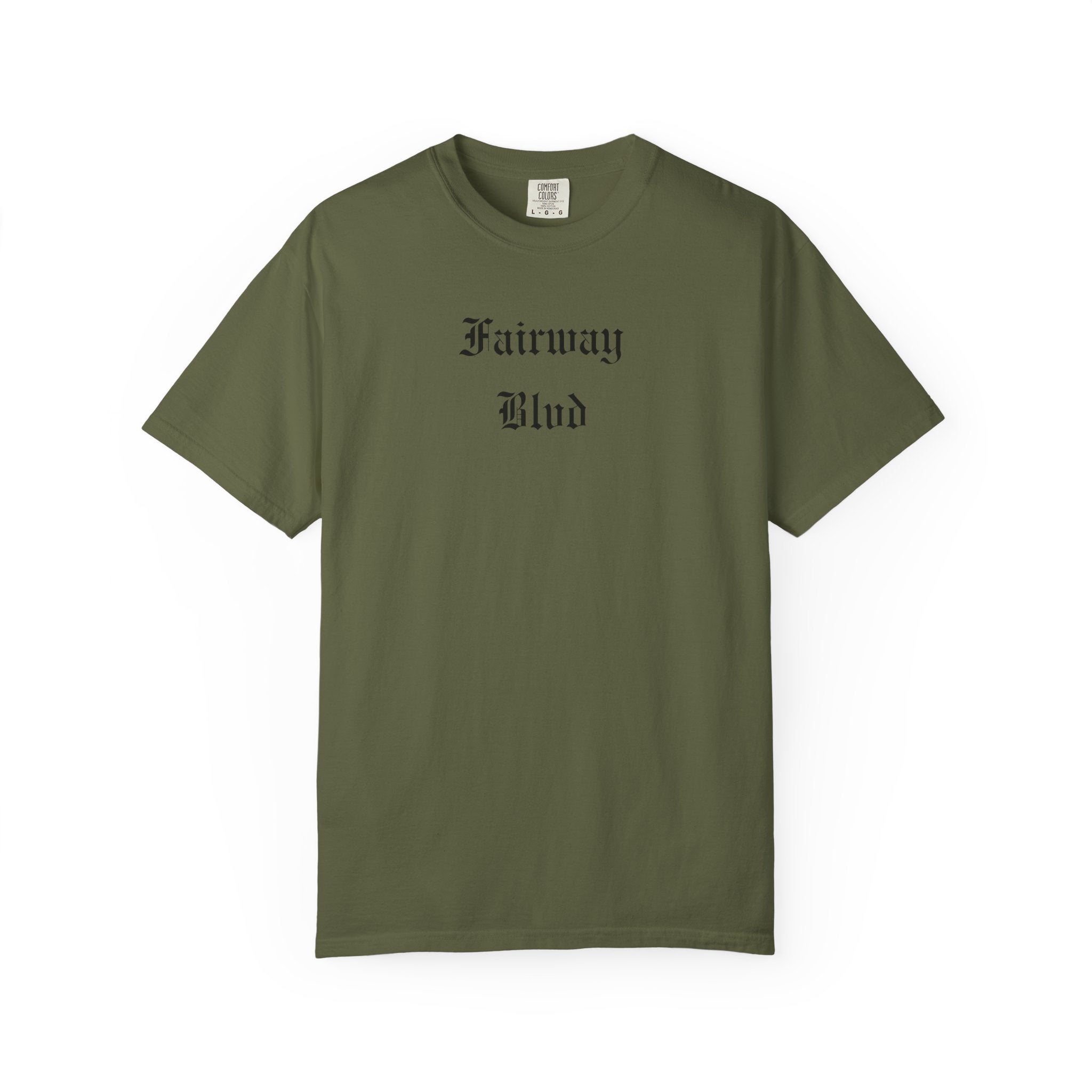 Fairway Blvd T-Shirt — Gothic Script Golf Tee