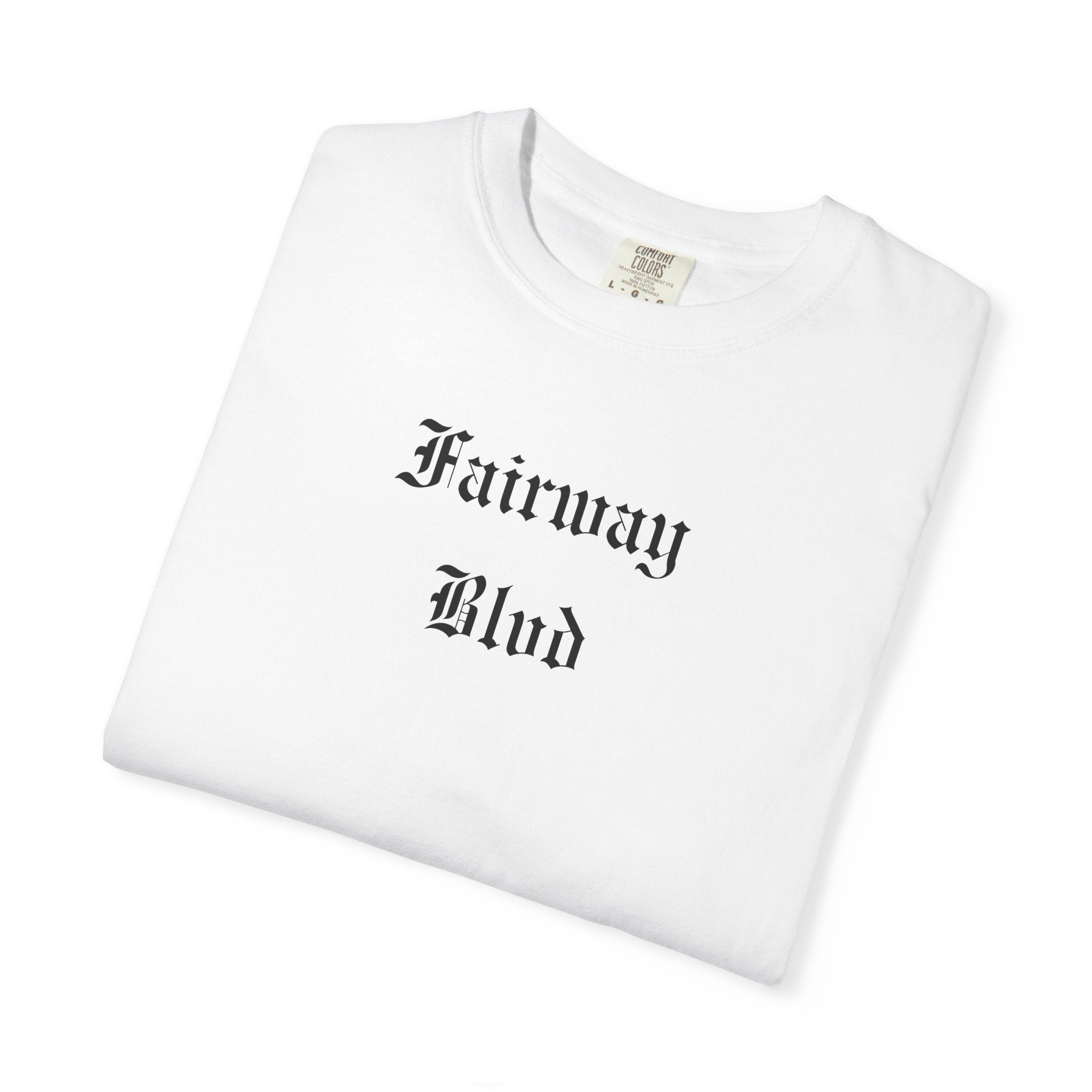 Fairway Blvd T-Shirt — Gothic Script Golf Tee