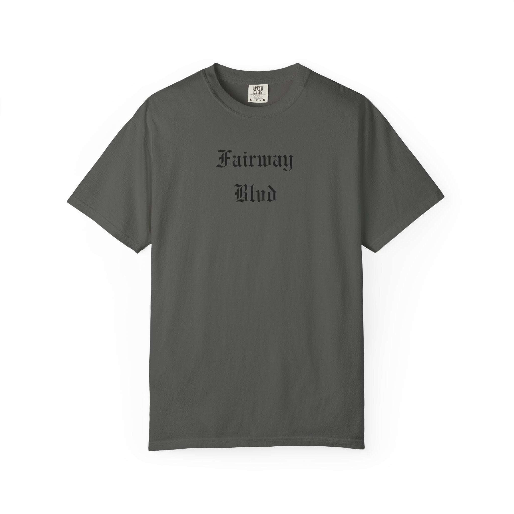 Fairway Blvd T-Shirt — Gothic Script Golf Tee