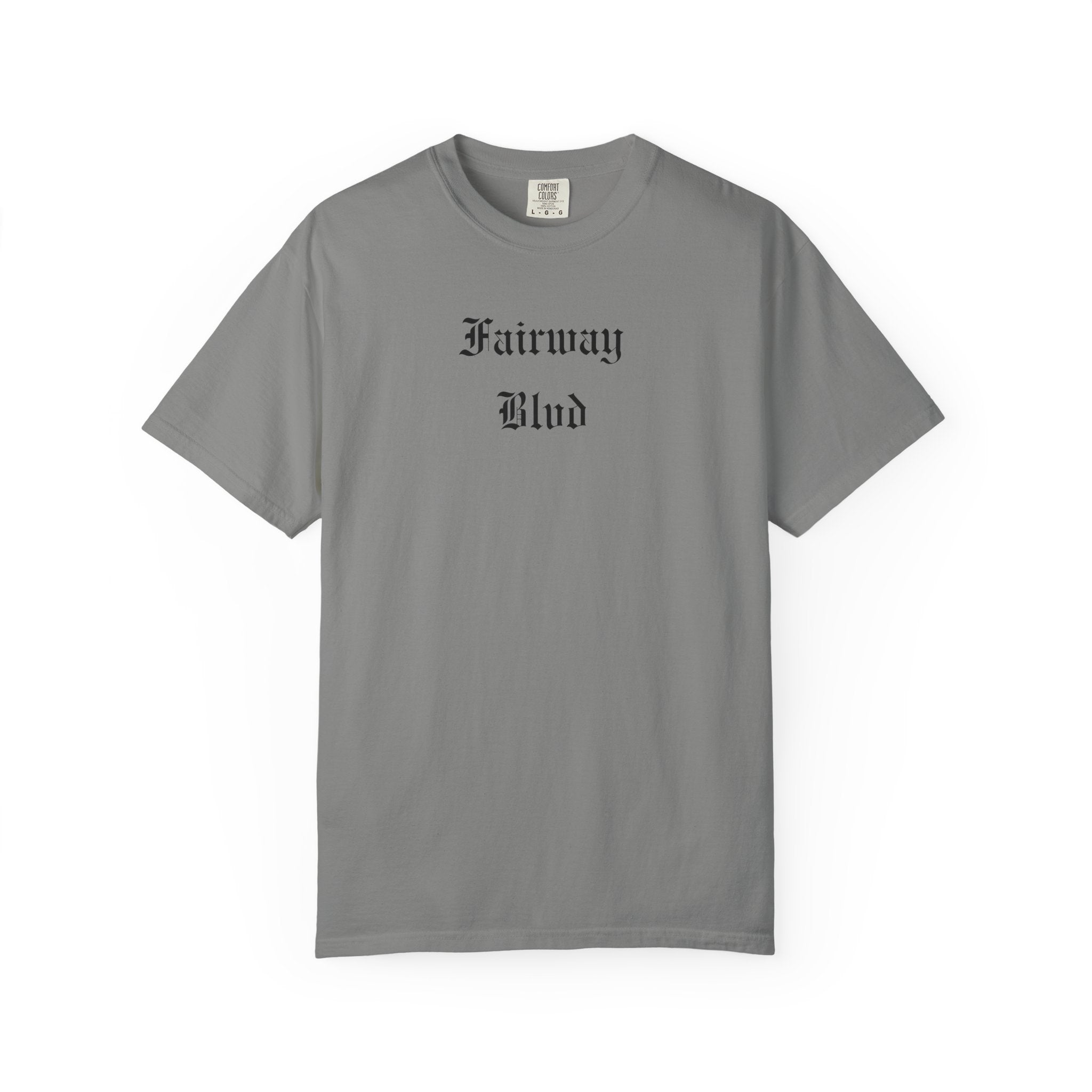 Fairway Blvd T-Shirt — Gothic Script Golf Tee