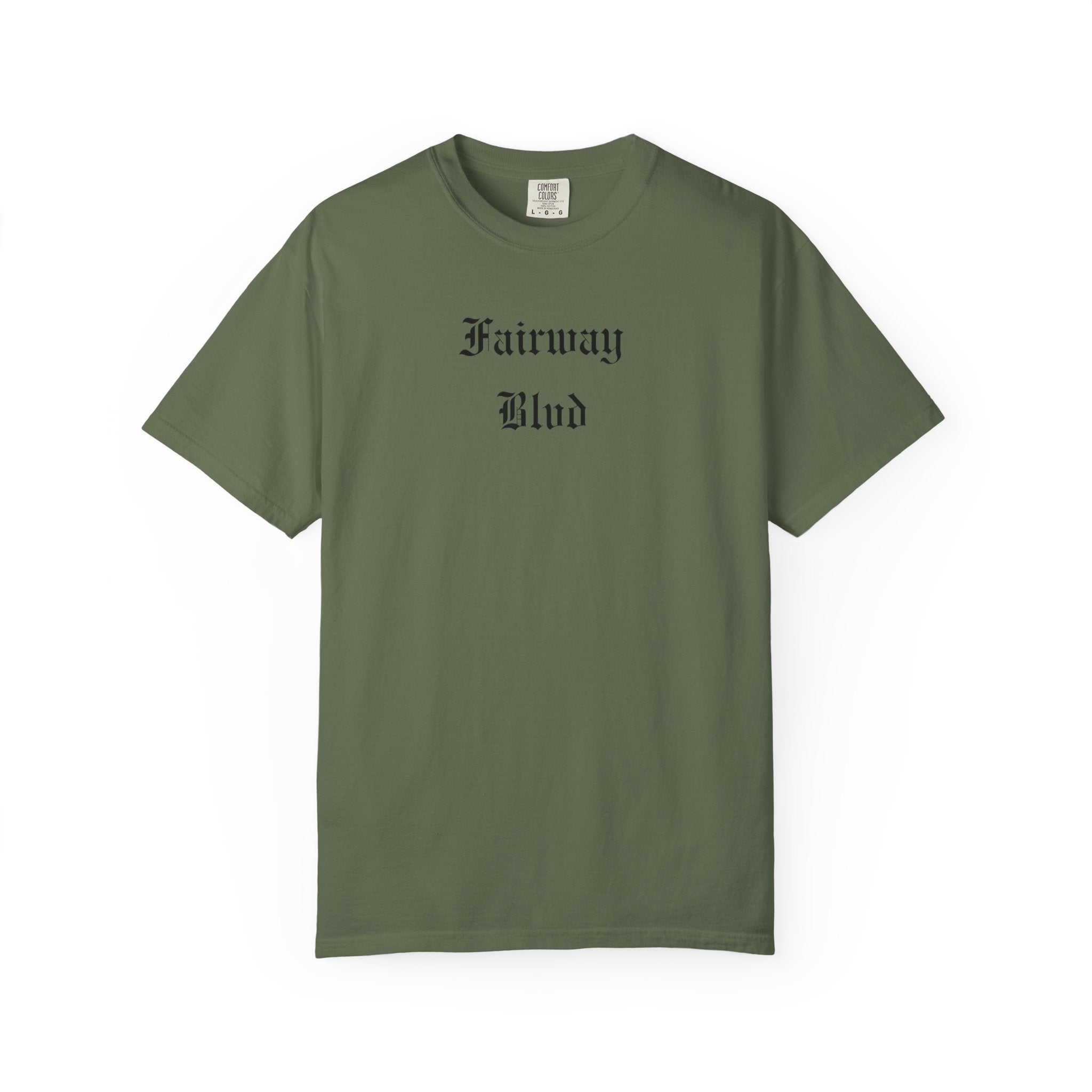 Fairway Blvd T-Shirt — Gothic Script Golf Tee